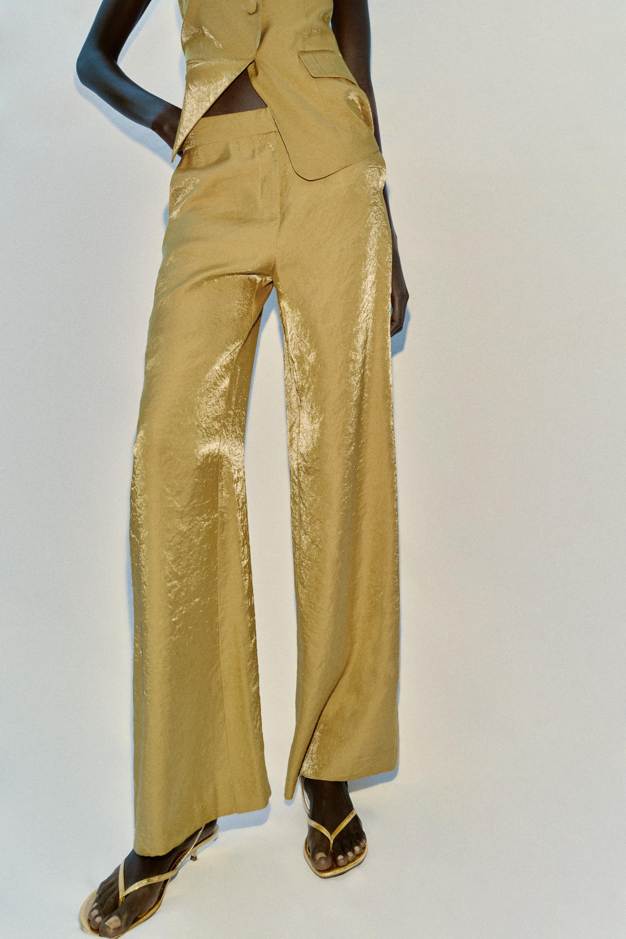 WRINKLE-LOOK STRAIGHT PANTS